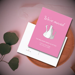 Cartão Postal De Anúncio Movimentamos Gatos Cachorros Rosa