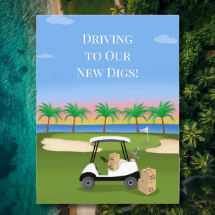 Cartão Postal De Anúncio Movimentamos o Carrinho de Golfe pelo novo endereç