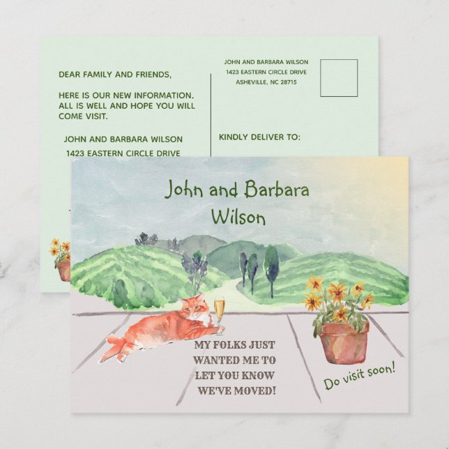 Cartão Postal De Anúncio Movimentamos o Gato da Família do País do Orçament (Frente/Verso)