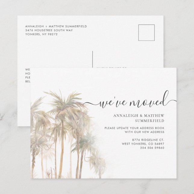 Cartão Postal De Anúncio Movimentamos Palm Trees QR Code Movendo Famílias (Frente/Verso)