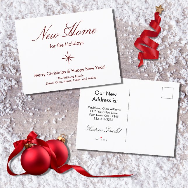 Cartão Postal De Anúncio Mudamos de novo Natal em casa (Criador carregado)