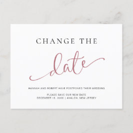Cartão Postal De Anúncio Mudança de Adiamento de Casamento Rosa Preto
