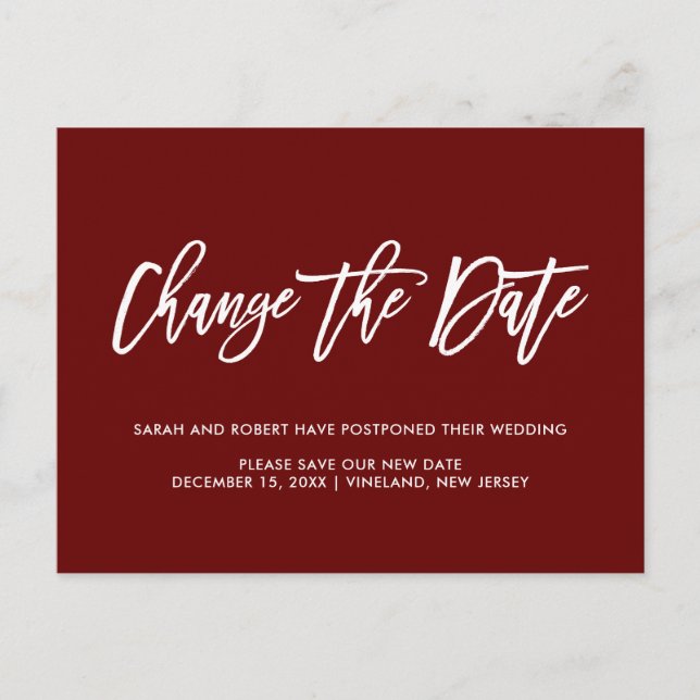 Cartão Postal De Anúncio Mudança de data de casamento em Borgonha Adiada Ca (Frente)