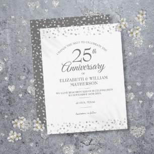 Cartão Postal De Anúncio Mudança de Data do 25º Aniversário Corações de Pra