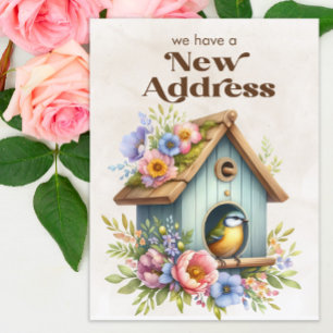 Cartão Postal De Anúncio Mudança de Endereço Casa de Pássaros Flores
