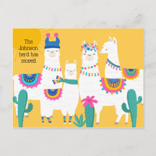 Cartão Postal De Anúncio Mudança de endereço da família Llama Cute