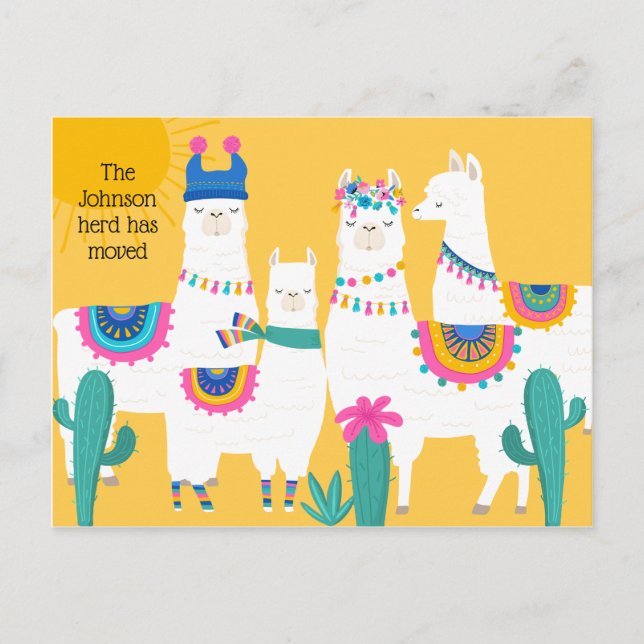 Cartão Postal De Anúncio Mudança de endereço da família Llama Cute (Frente)