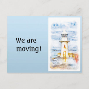 Cartão Postal De Anúncio Mudança de Endereço do Farol Azul Branco