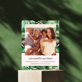 Cartão Postal De Anúncio Mudança de Endereço Folhas de Aquarela Foto Rosa