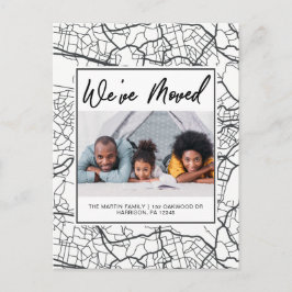 Cartão Postal De Anúncio Mudança de Endereço Mapa Preto e Branco Design Fot