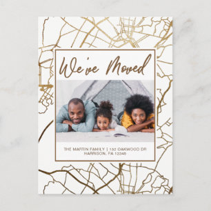 Cartão Postal De Anúncio Mudança de Endereço Mapa Projeto Falso Ouro Foto