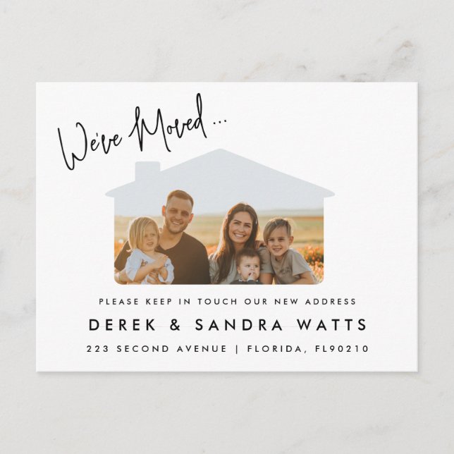Cartão Postal De Anúncio Mudança de endereço mudamos de casa foto da famíli (Frente)