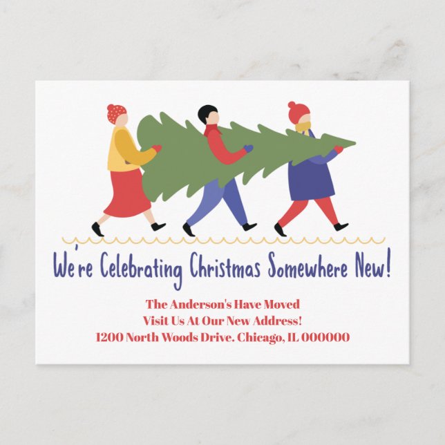 Cartão Postal De Anúncio Mudança de endereço no feriado Novo endereço resid (Frente)