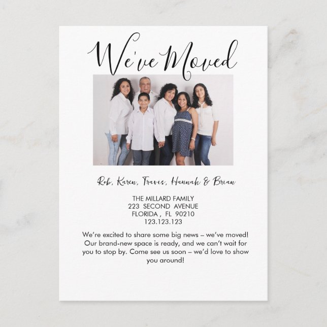 Cartão Postal De Anúncio Mudança de endereço nos mudamos (Frente)