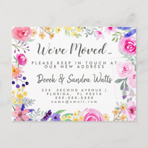 Cartão Postal De Anúncio Mudança de endereço nos mudamos floral aquarela