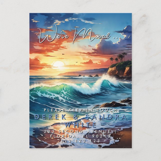 Cartão Postal De Anúncio Mudança de endereço nos mudamos mar oceano (Frente)
