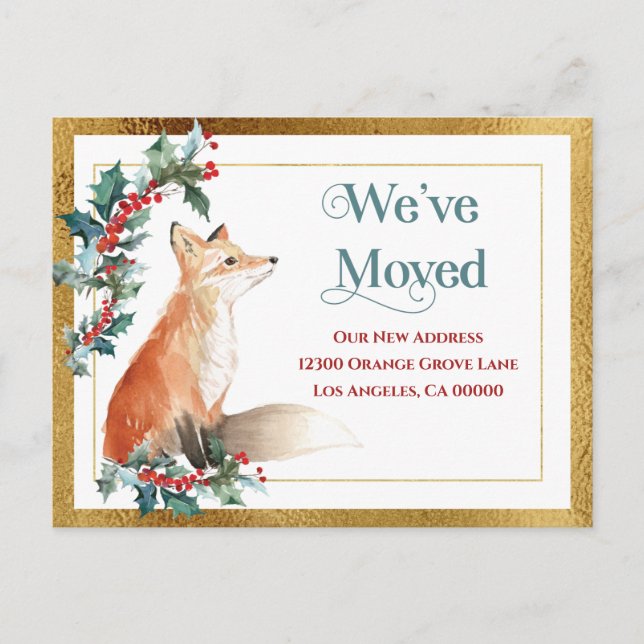 Cartão Postal De Anúncio Mudança de Endereço Ouro Nós nos Mudamos Feriado (Frente)
