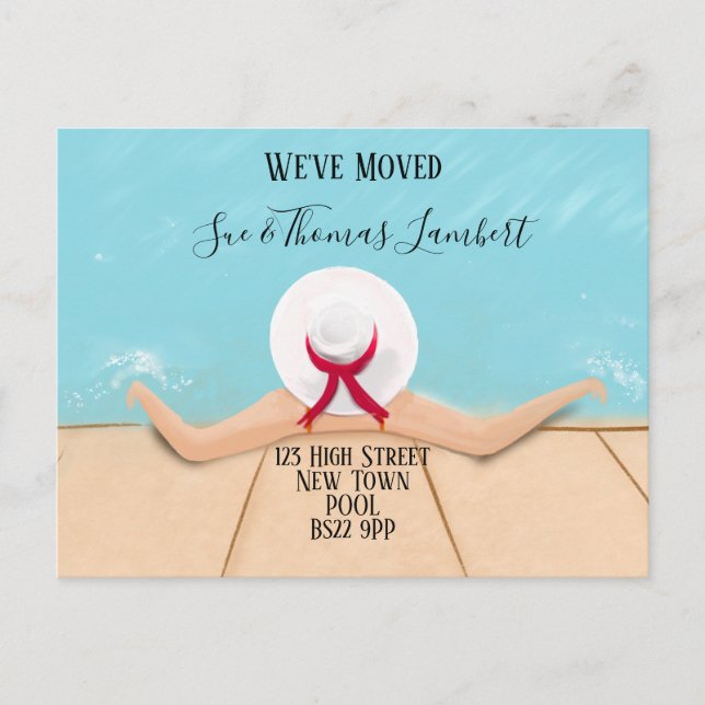 Cartão Postal De Anúncio Mudança de endereço POOL Lado (Frente)