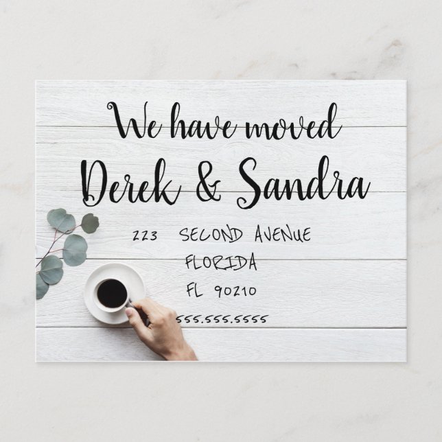 Cartão Postal De Anúncio Mudança de endereço postal movemos café (Frente)