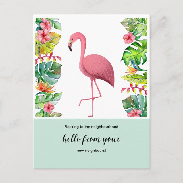 Cartão Postal De Anúncio Mudança de endereço postal movemos flamingo (Frente)