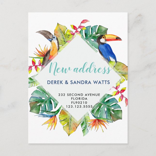 Cartão Postal De Anúncio Mudança de endereço postal que mudamos de tropical (Frente)