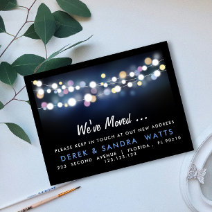 Cartão Postal De Anúncio Mudança de endereço que movemos as luzes brilhante