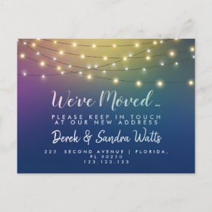 Cartão Postal De Anúncio Mudança de endereço que movemos as luzes do arco