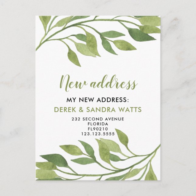 Cartão Postal De Anúncio Mudança de endereço que movemos botânico (Frente)