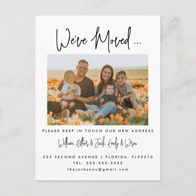 Cartão Postal De Anúncio Mudança de endereço que movemos fotos da família d (Frente)
