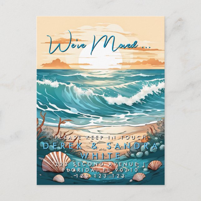 Cartão Postal De Anúncio Mudança de endereço que movemos para o mar (Frente)