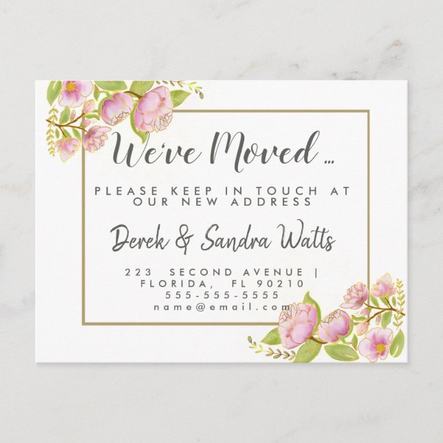 Cartão Postal De Anúncio Mudança de endereço que movemos para o rosa inglês (Frente)