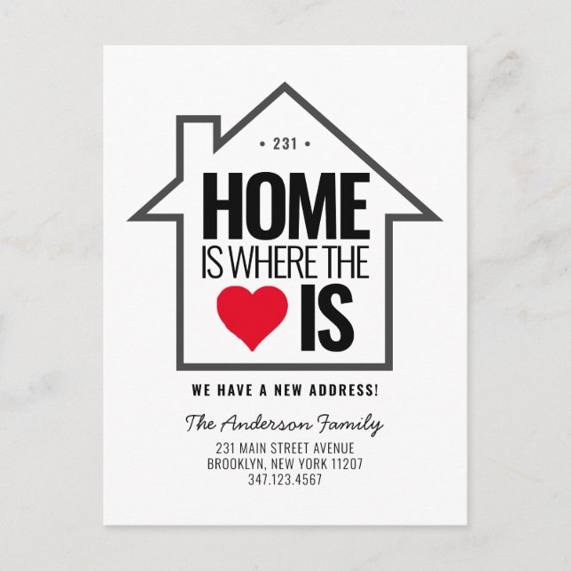Cartão Postal De Anúncio Mudança de Endereço Residencial Casa Coração Nova  (Frente)