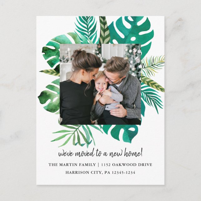 Cartão Postal De Anúncio Mudança de endereço Tropical deixa foto (Frente)