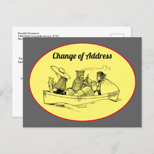 Cartão Postal De Anúncio Mudança de endereço Vintage Row Boat Yellow Cinza