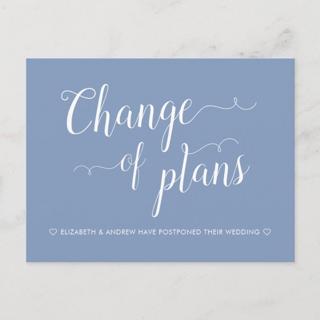 Cartão Postal De Anúncio Mudança de Planos Atraso de Casamento Dusty Blue (Frente)