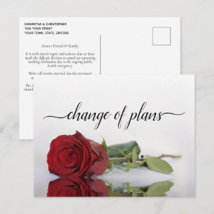 Cartão Postal De Anúncio Mudança de Planos Casamento Rosa Vermelha Adiado