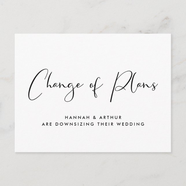 Cartão Postal De Anúncio Mudança de planos para um casamento menor (Frente)