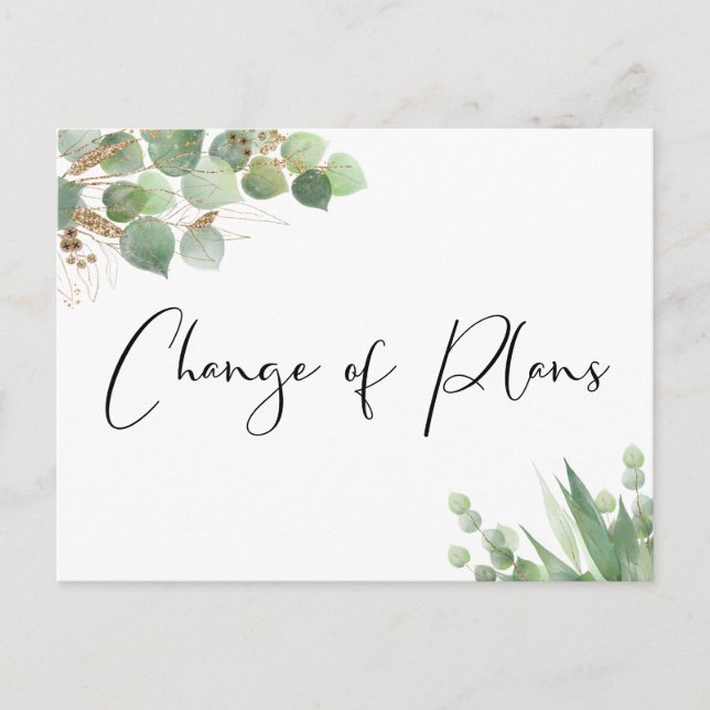 Cartão Postal De Anúncio Mudança de planos para um casamento menor Eucalipt (Frente)