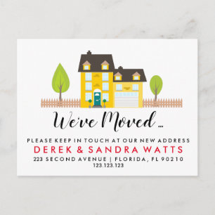 Cartão Postal De Anúncio Mudança do amarelo de endereço nós movemos a ca