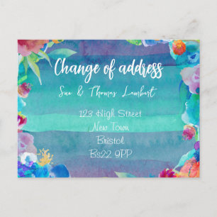 Cartão Postal De Anúncio Mudança do cartão da água-cor de endereço
