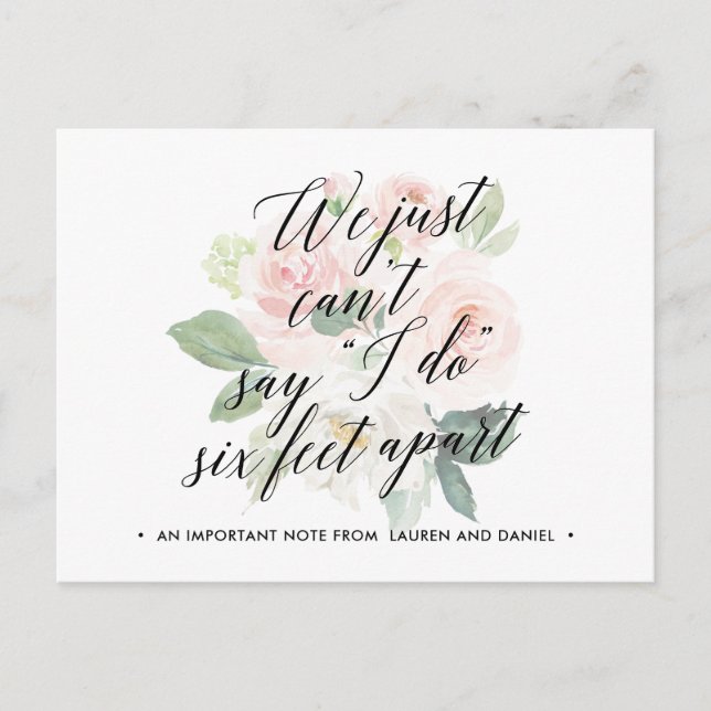 Cartão Postal De Anúncio Mudança Floral de Planos Casamento Adiado Cancelad (Frente)