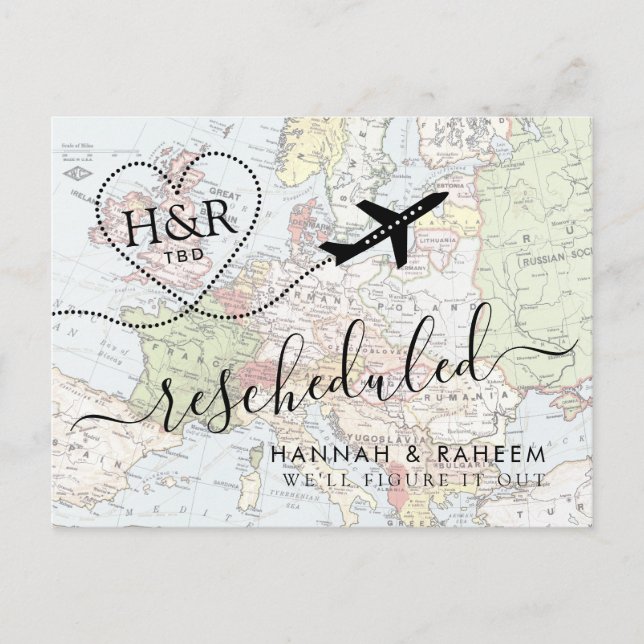 Cartão Postal De Anúncio Mudança nos Planos Adiada a Cerimônia de Casamento (Frente)