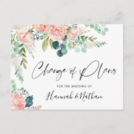 Cartão Postal De Anúncio Mudança nos planos de casamento Rosa Coral Floral 