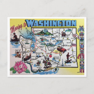Cartão Postal De Anúncio Mudando para o mapa de Washington State Vintage