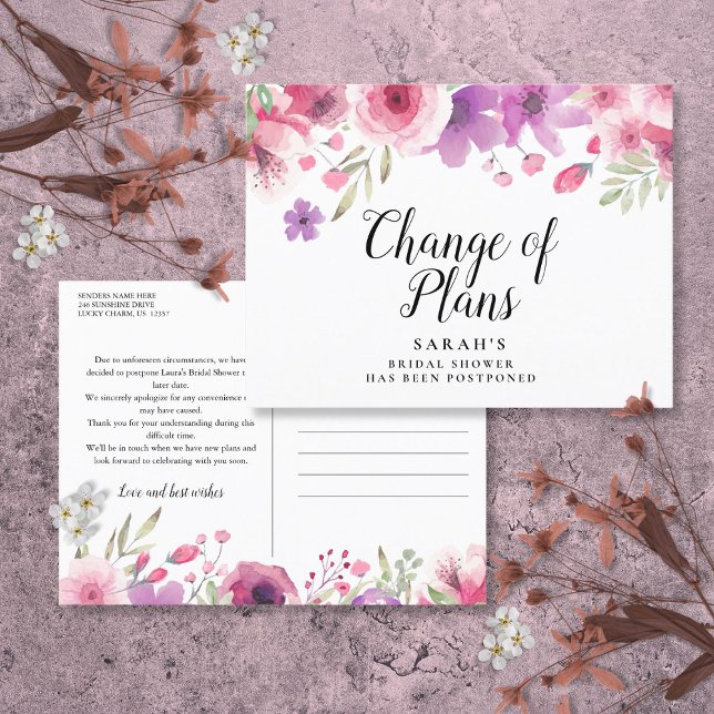Cartão Postal De Anúncio Mudar a Data Adiada Evento Floral Cancelado (Change the Date Postponed Cancelled Event Floral Announcement Postcard)