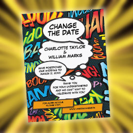 Cartão Postal De Anúncio Mudar a data do casamento de quadrinhos adiado