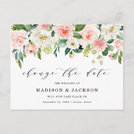 Cartão Postal De Anúncio Mudar a Data Floral Rubor Atraso do Casamento