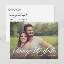 Cartão Postal De Anúncio Mudar a Foto de Casamento da Caligrafia Moderna de