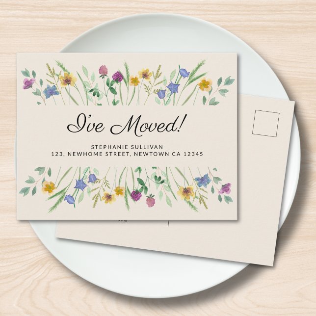 Cartão Postal De Anúncio Mudei Aquarela Flor Silvestre Mudando  (Criador carregado)