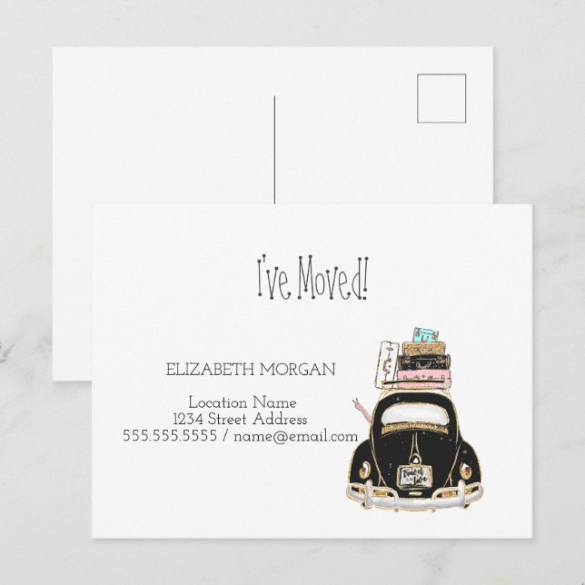 Cartão Postal De Anúncio Mudei de endereço,Carro,Malas Novo Endereço (Frente/Verso)